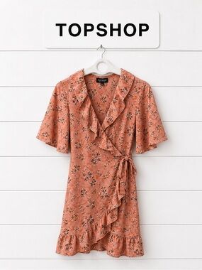 Topshop Floral Ruffle Wrap Dress - Size US 6 (UK 10 / EUR 38)